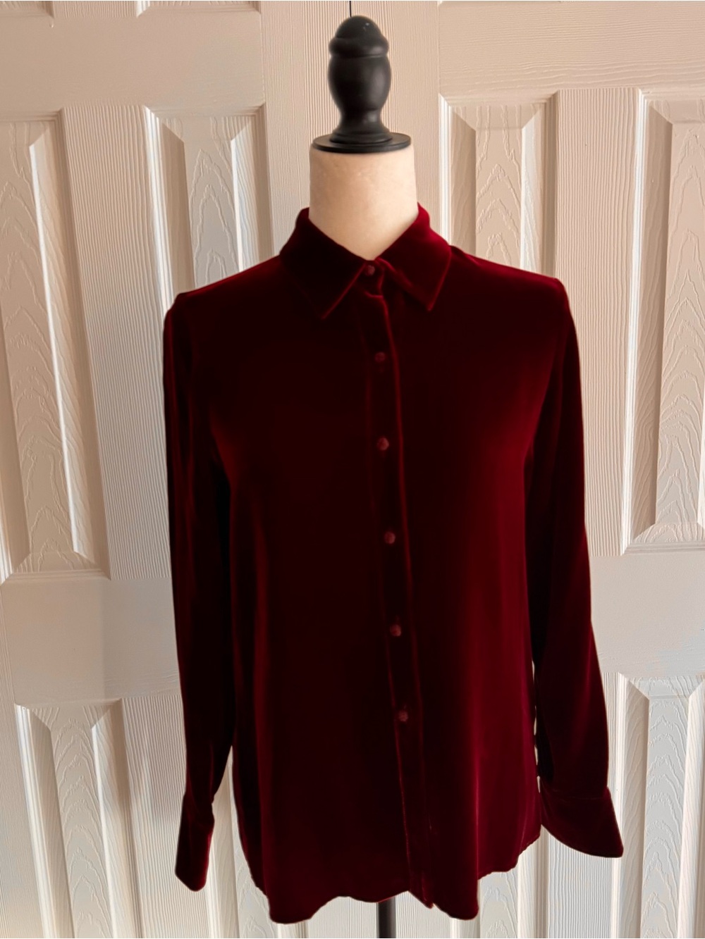 Petite Sophisticate Velvet Button-Front Shirt - Deep Wine